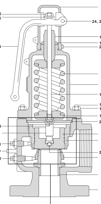 SV73 阀门材料图，显示编号的内部零件