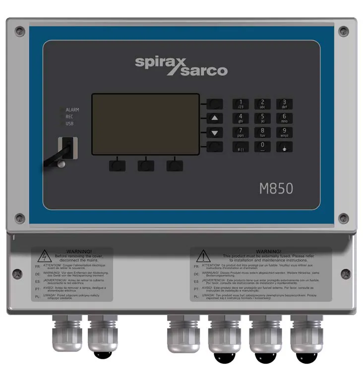 M850-P 盘装式流量计算机正面和外壳视图